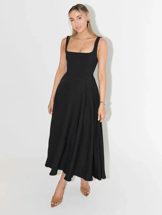 Elegante midi damesjurk met vierkante halslijn