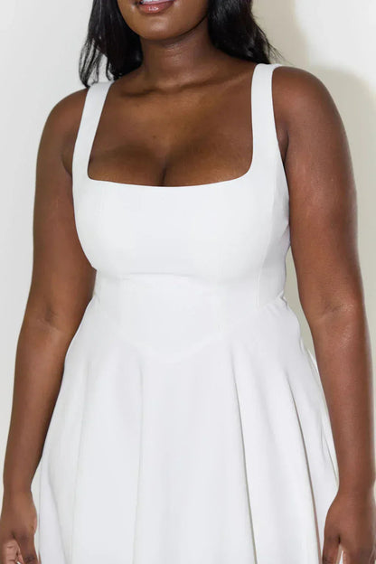 Elegante midi damesjurk met vierkante halslijn