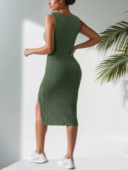 Elegante ribgebreide midi jurk met split