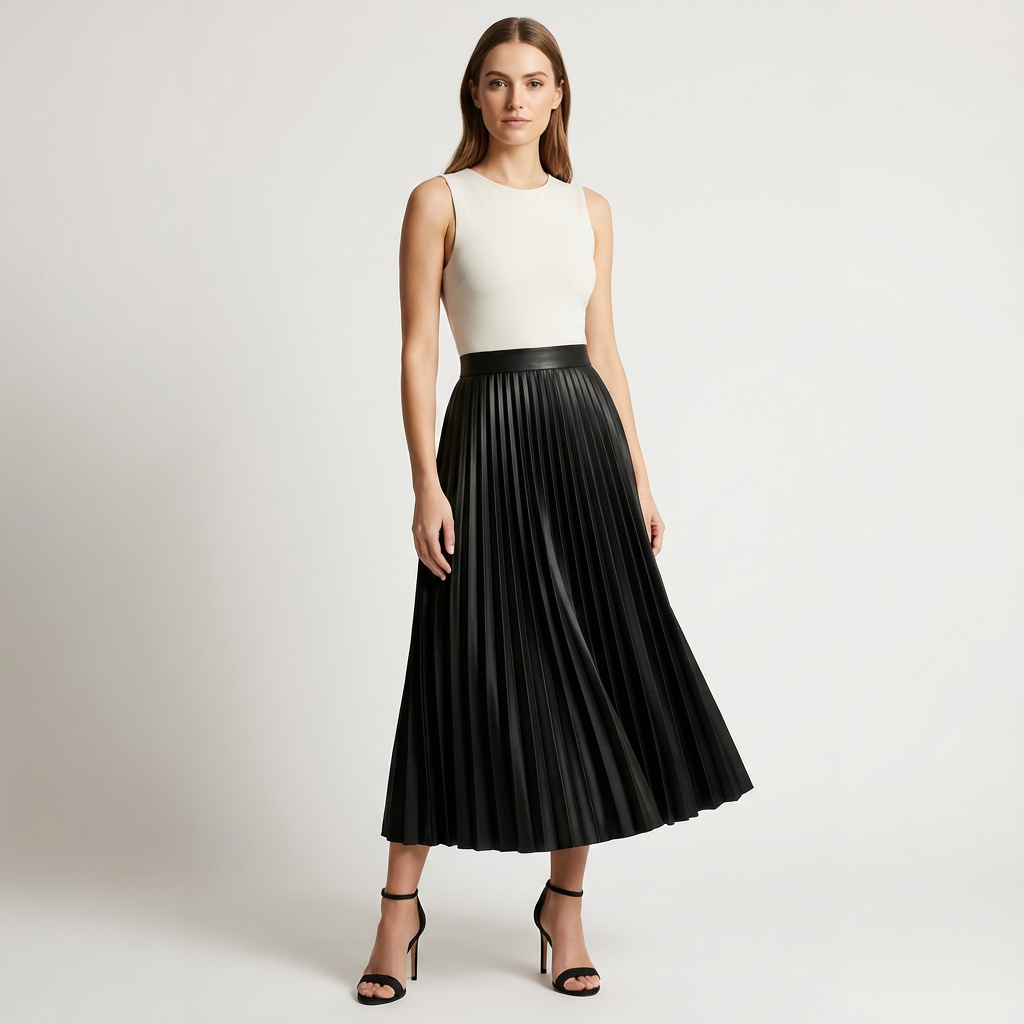 Elegante satijnen plissé midi rok met high waist