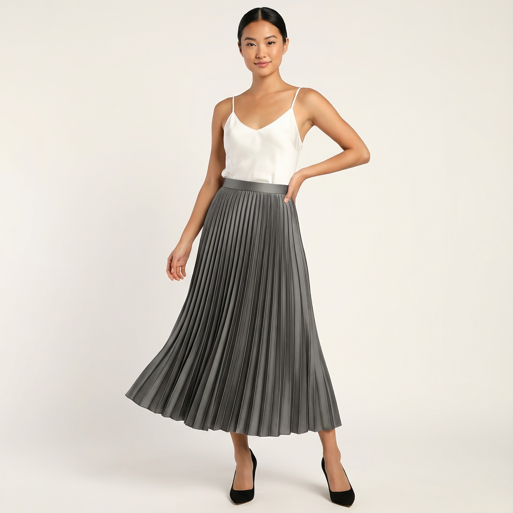 Elegante satijnen plissé midi rok met high waist