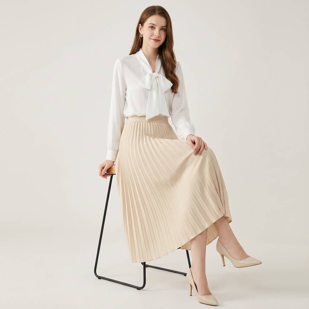 Elegante satijnen plissé midi rok met high waist