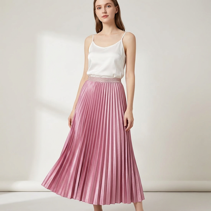 Elegante satijnen plissé midi rok met high waist