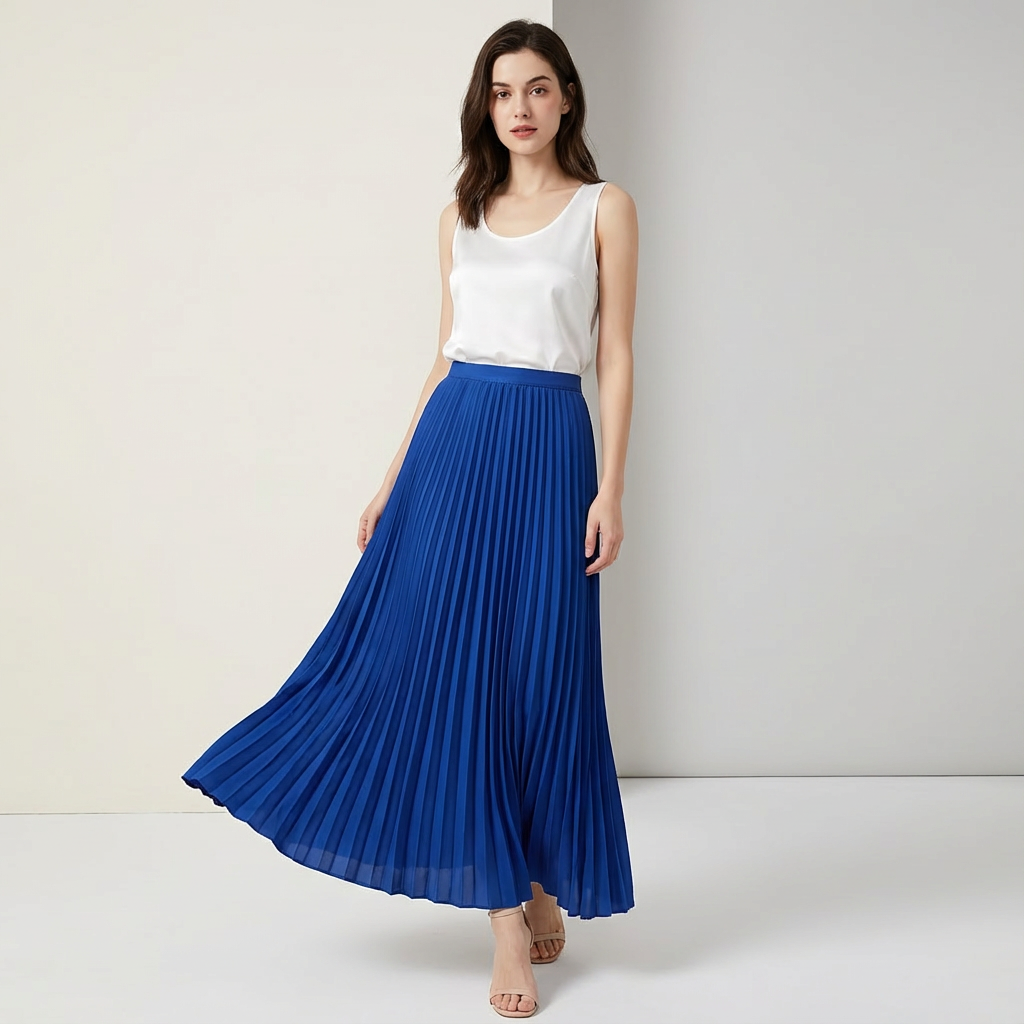 Elegante satijnen plissé midi rok met high waist