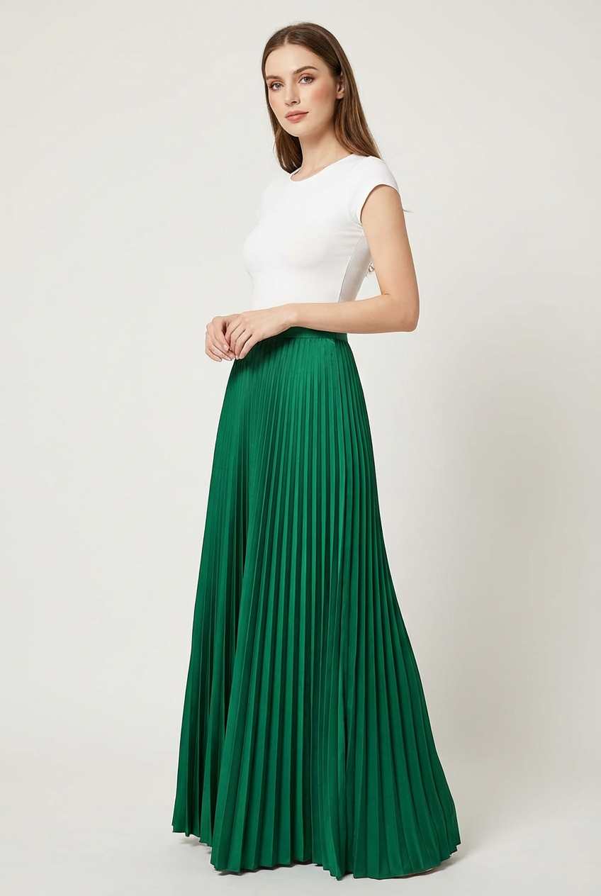 Elegante satijnen plissé midi rok met high waist