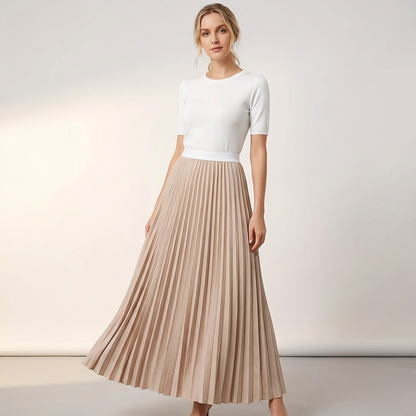 Elegante satijnen plissé midi rok met high waist