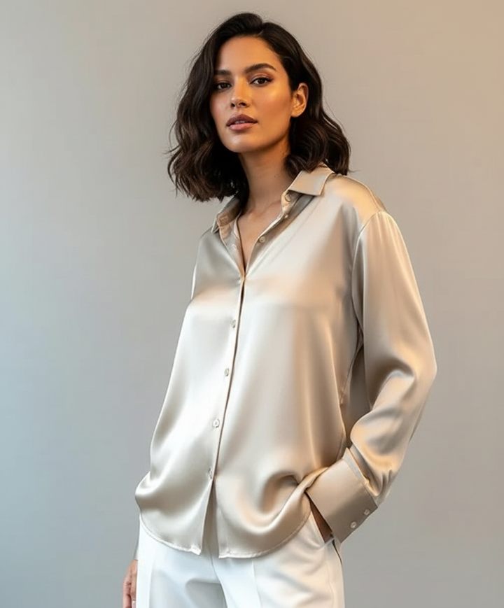 Elegante soepelvallende damesblouse met subtiele glans