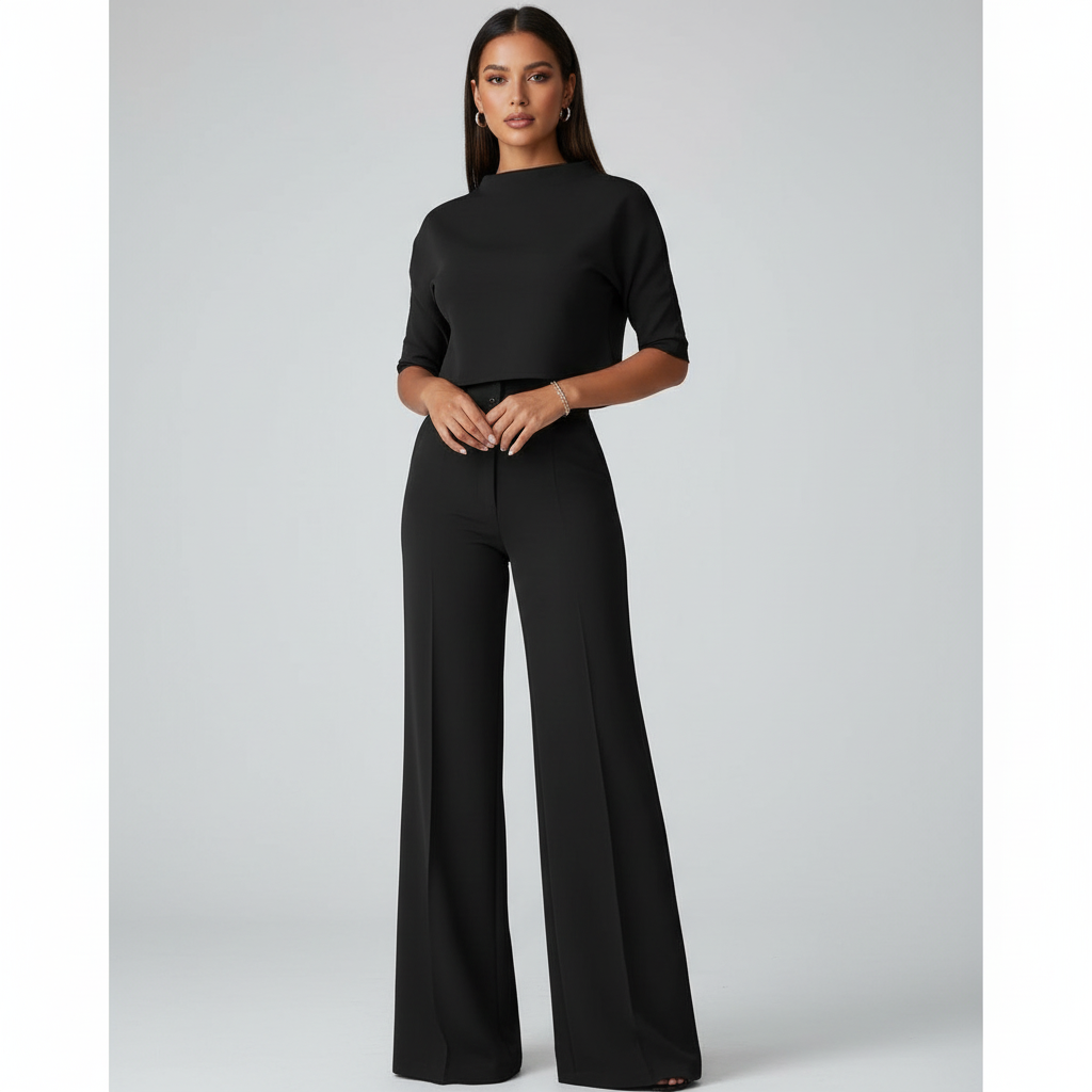 Elegante tweedelige set met cropped top en wijde broek