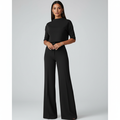 Elegante tweedelige set met cropped top en wijde broek