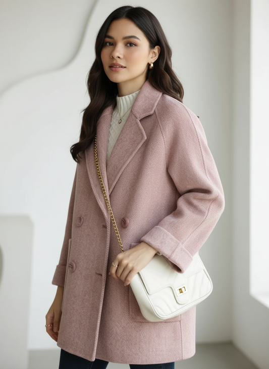 Elegante wollen mantel dames met double-breasted design – Élodie