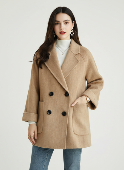 Elegante wollen mantel dames met double-breasted design – Élodie
