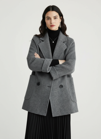 Elegante wollen mantel dames met double-breasted design – Élodie