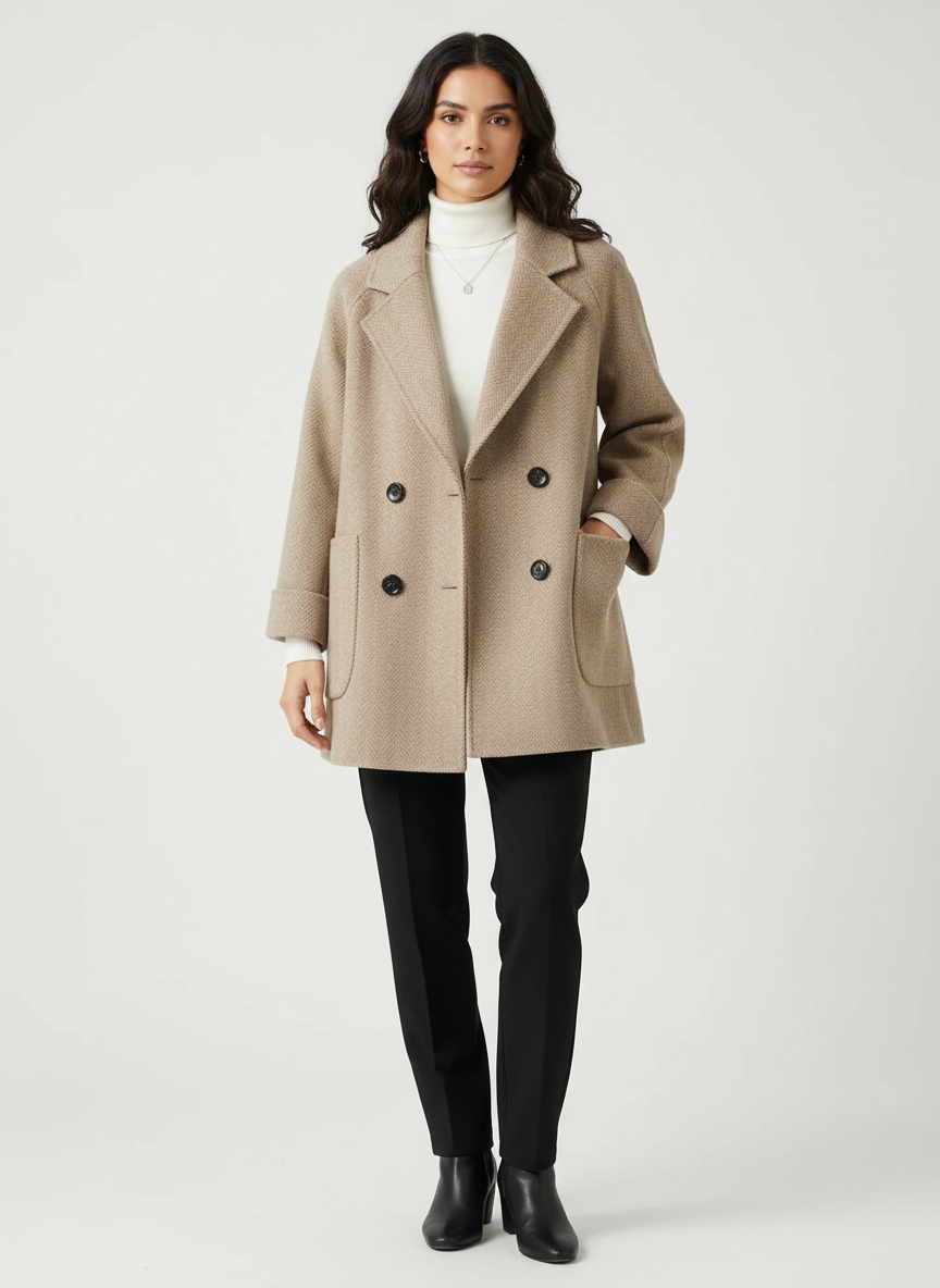 Elegante wollen mantel dames met double-breasted design – Élodie