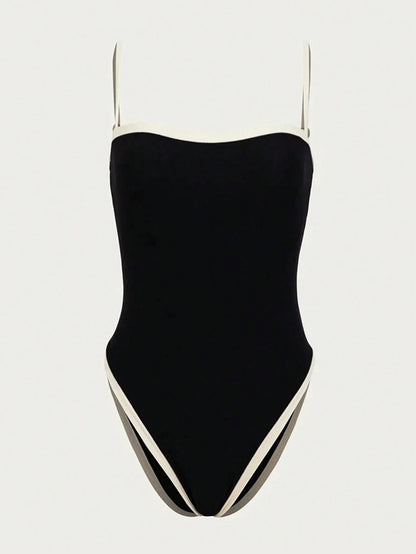 Elysia Dames Badpak | Hoge Beenuitsnijding, Zwart met Contrastdetails