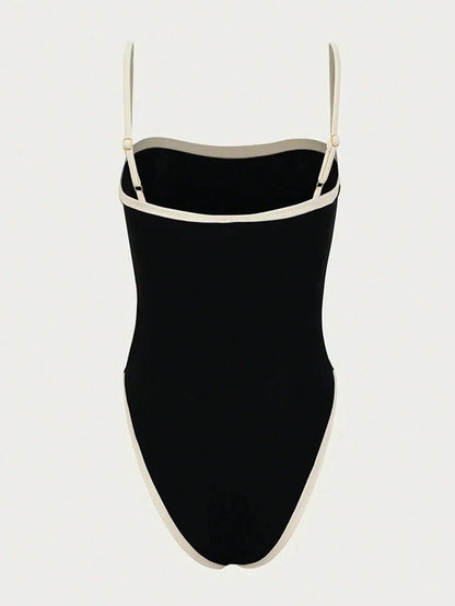 Elysia Dames Badpak | Hoge Beenuitsnijding, Zwart met Contrastdetails