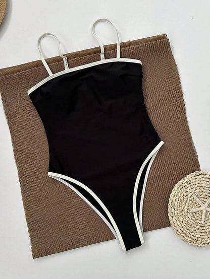 Elysia Dames Badpak | Hoge Beenuitsnijding, Zwart met Contrastdetails