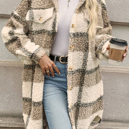 Elysia Fuzzy Check Jacket – Geruite Dames Jas met Knoopsluiting