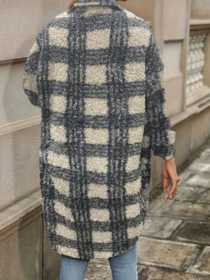 Elysia Fuzzy Check Jacket – Geruite Dames Jas met Knoopsluiting