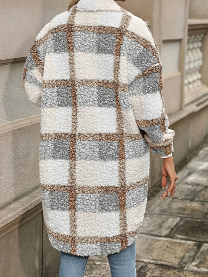 Elysia Fuzzy Check Jacket – Geruite Dames Jas met Knoopsluiting