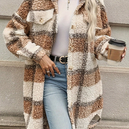 Elysia Fuzzy Check Jacket – Geruite Dames Jas met Knoopsluiting