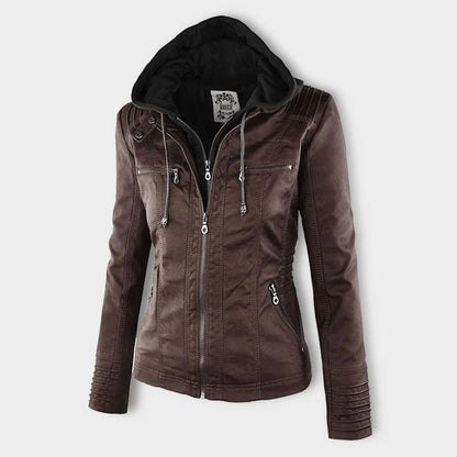 Faux-leren damesjas met capuchon en ritssluiting