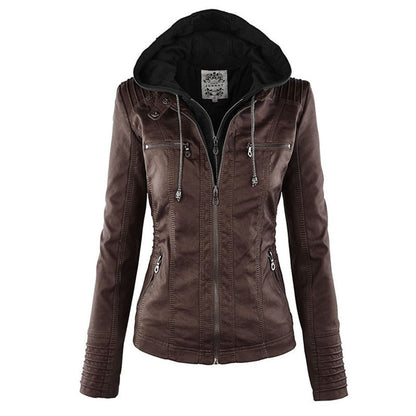 Faux-leren damesjas met capuchon en ritssluiting