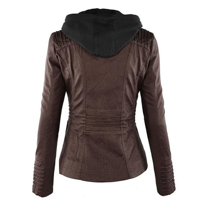 Faux-leren damesjas met capuchon en ritssluiting