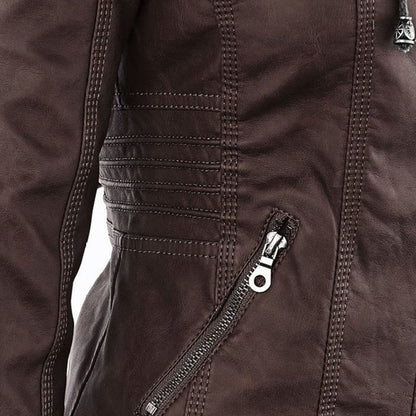 Faux-leren damesjas met capuchon en ritssluiting