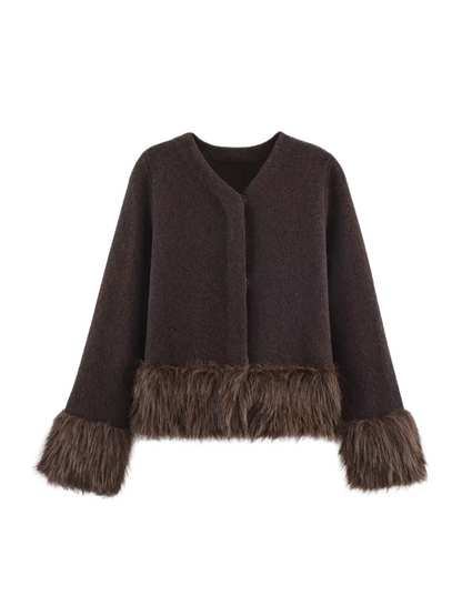 Faux fur trim jacket dames – Margot