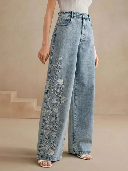 Geborduurde wide leg dames jeans – Flora