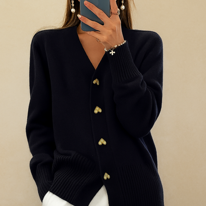 Gebreide cardigan met hartknopen en V-hals – Juliette