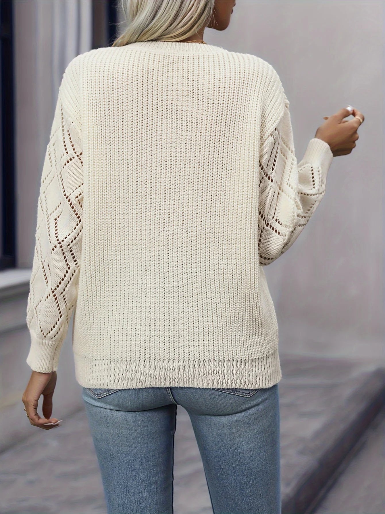 Gebreide ivory V-hals damestrui – Livia