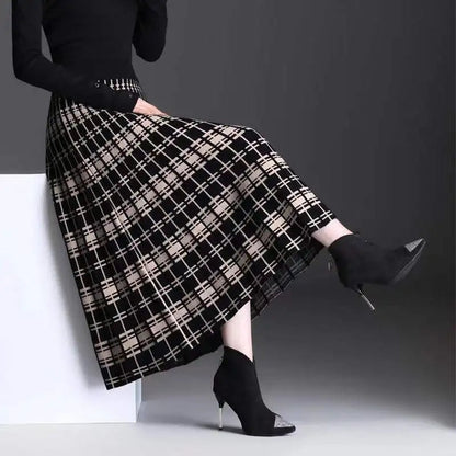Geplooide midi rok met ruitpatroon – Elara