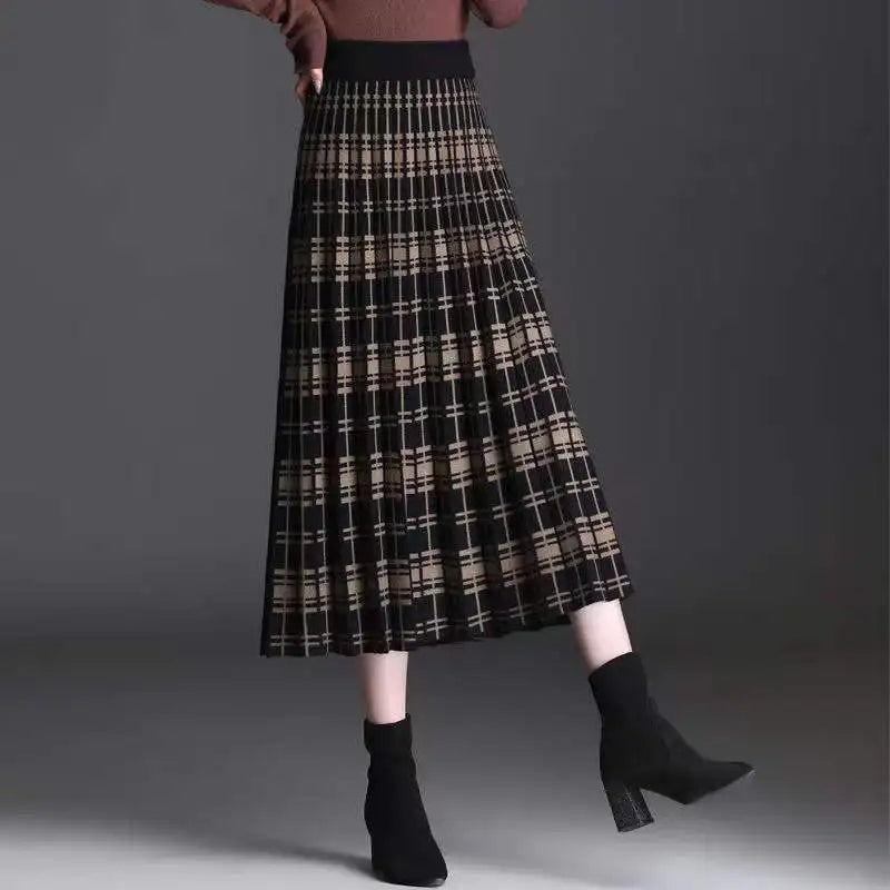 Geplooide midi rok met ruitpatroon – Elara