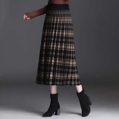 Geplooide midi rok met ruitpatroon – Elara