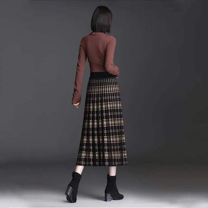 Geplooide midi rok met ruitpatroon – Elara