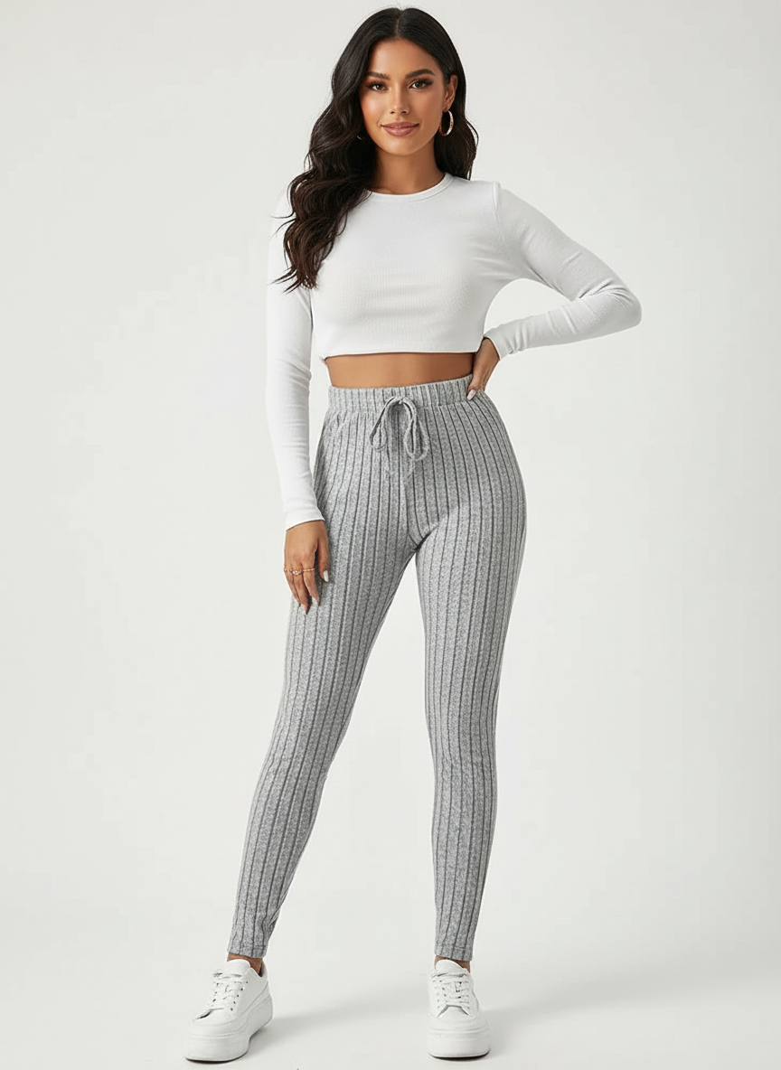 Geribde dames legging met hoge taille – Heritage