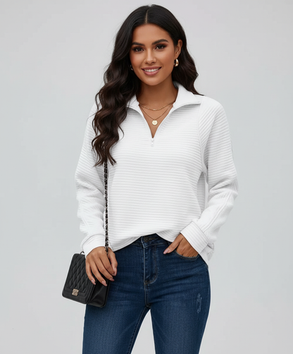 Geribde half-zip dames sweater met lange mouwen