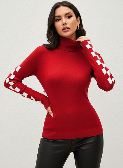 Geribde high-neck damestrui met grafische mouwen – Solène