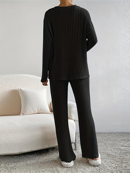 Geribde lounge set dames met V-hals – Elara