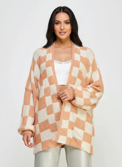 Geruit gebreid damesvest – Amélie