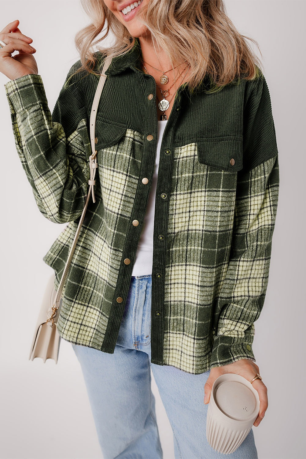 Geruite corduroy overshirt dames