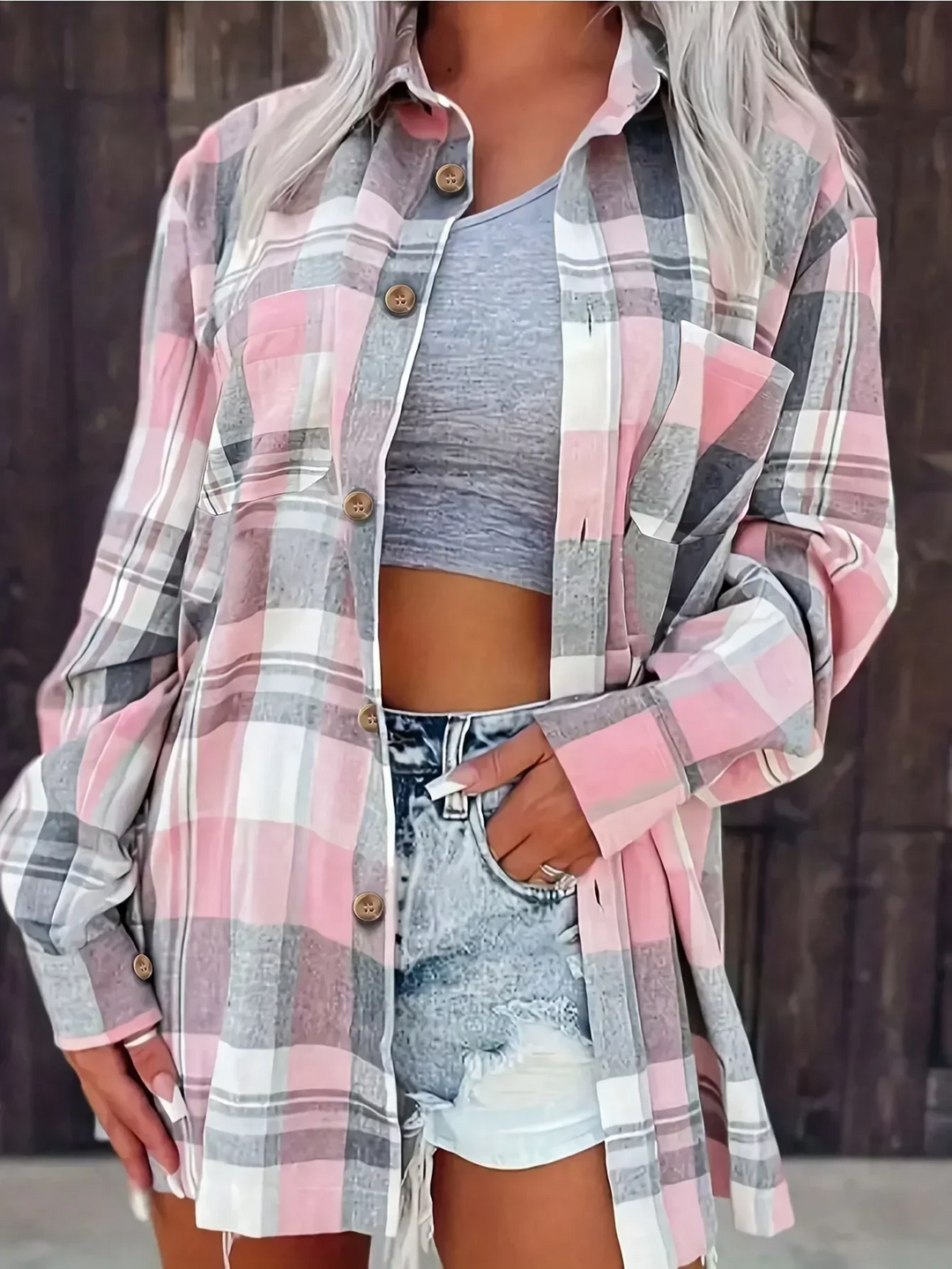 Geruite dames flannel blouse – Meadow