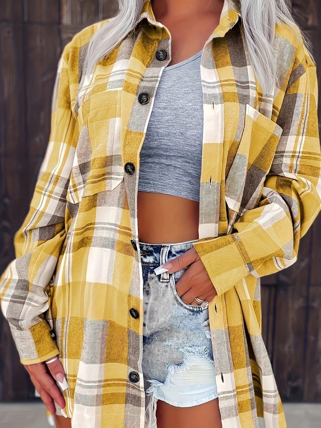 Geruite dames flannel blouse – Meadow