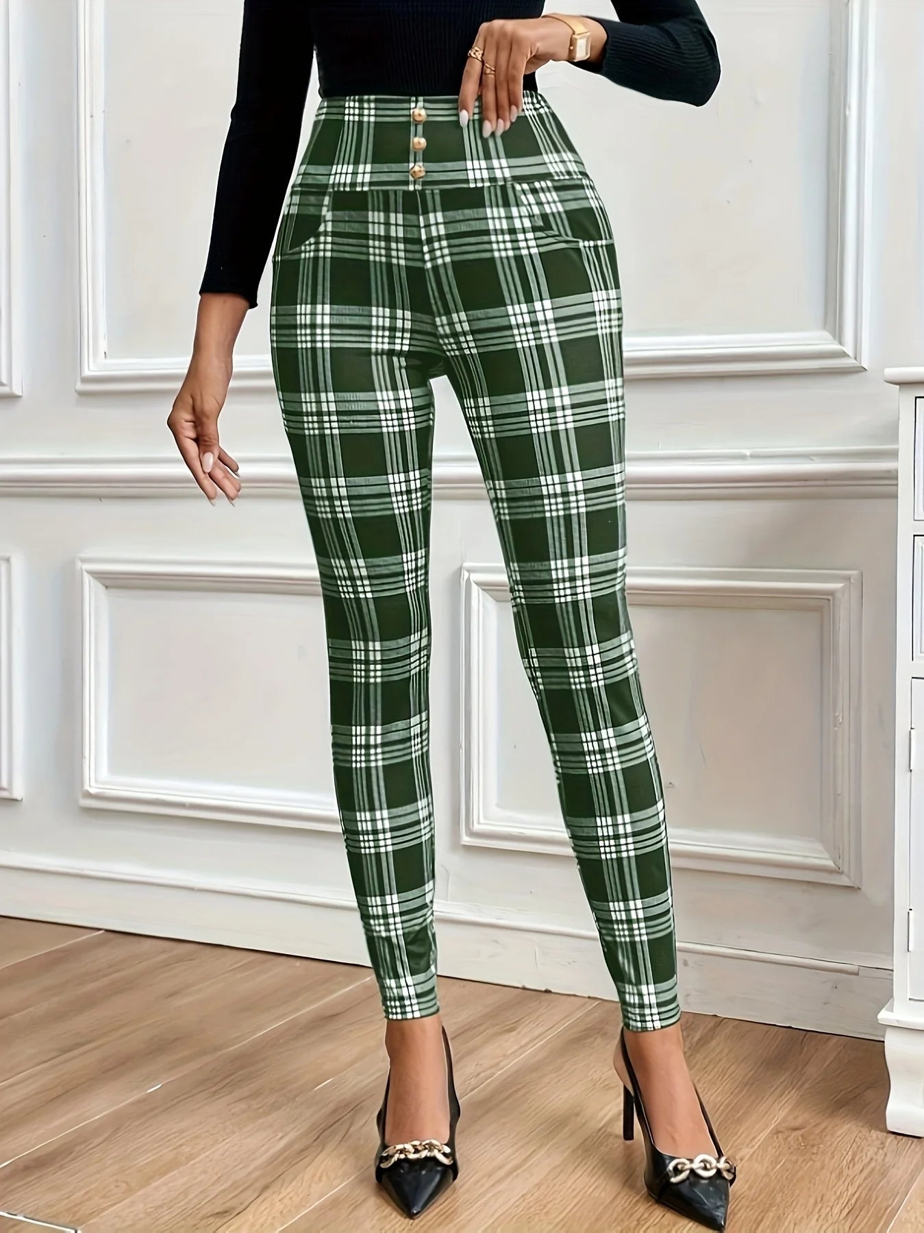 Geruite dameslegging met hoge taille – Sofia
