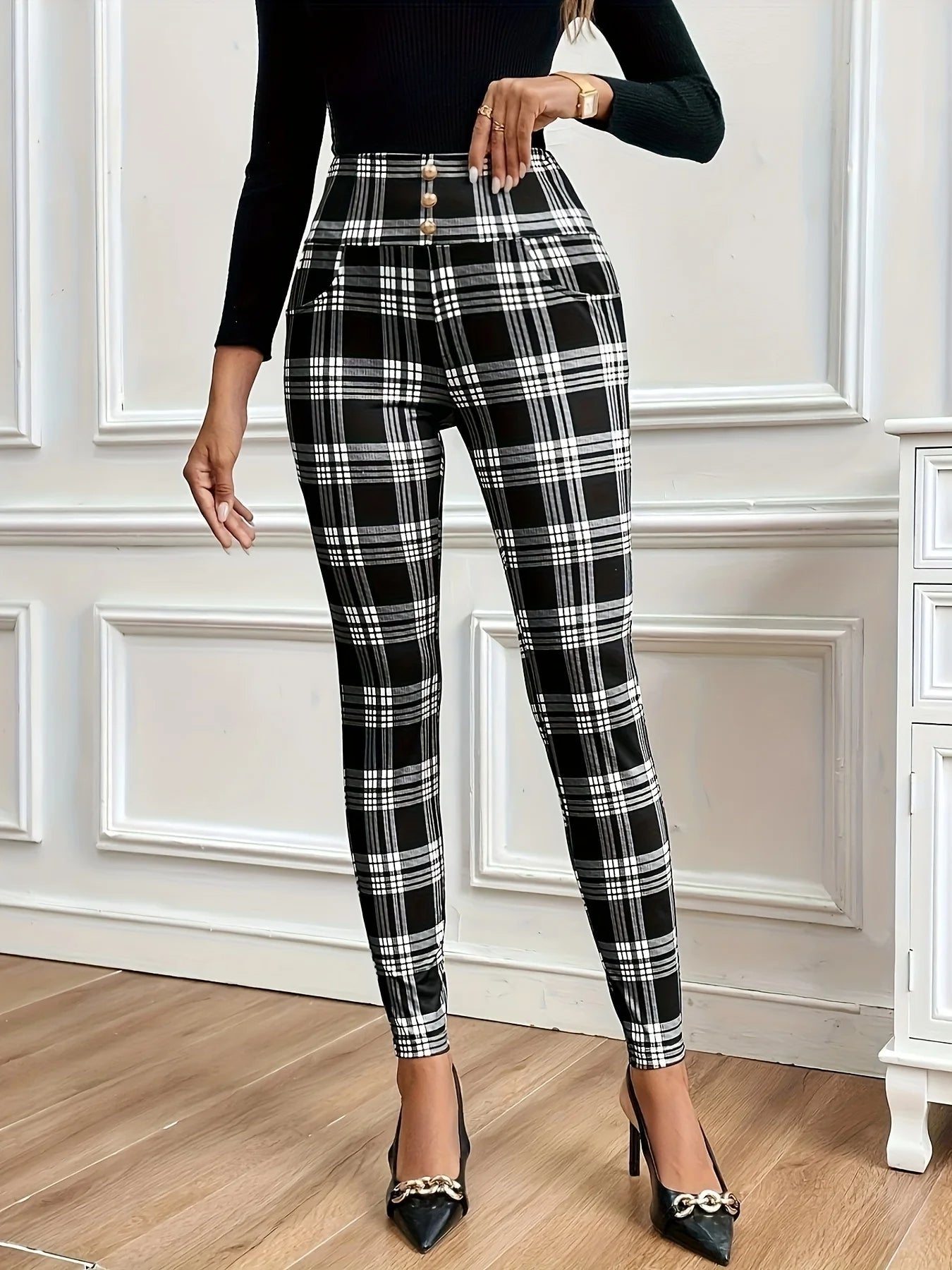Geruite dameslegging met hoge taille – Sofia
