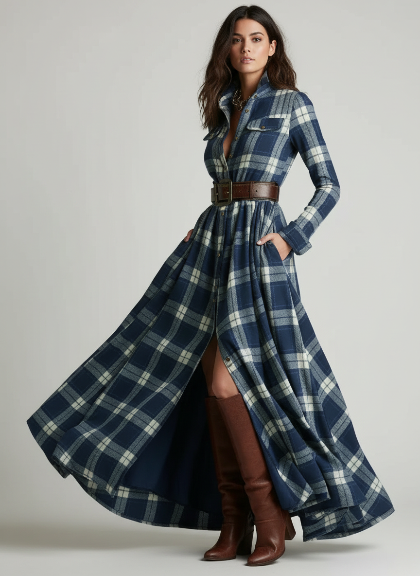 Geruite maxi jurk met ceintuur – Ashbury