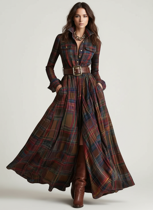 Geruite maxi jurk met ceintuur – Ashbury
