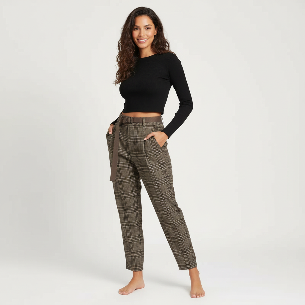 Geruite pantalon met hoge taille – Maribel