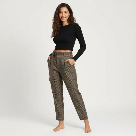 Geruite pantalon met hoge taille – Maribel